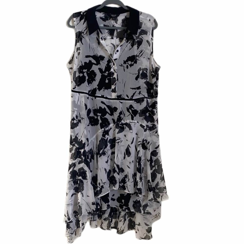 Simply Vera Vera Wang Black and White Chiffon Hi-Lo Floral Dress Size OX